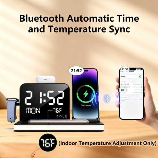 7 in 1 Charging Station with Clock, Wireless Charger with Night Light（Fast Charging)⚡